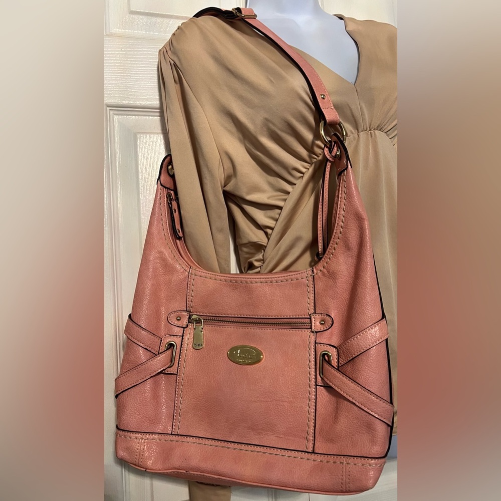 BOC Pink Leather Shoulder Bag with Gold Accents